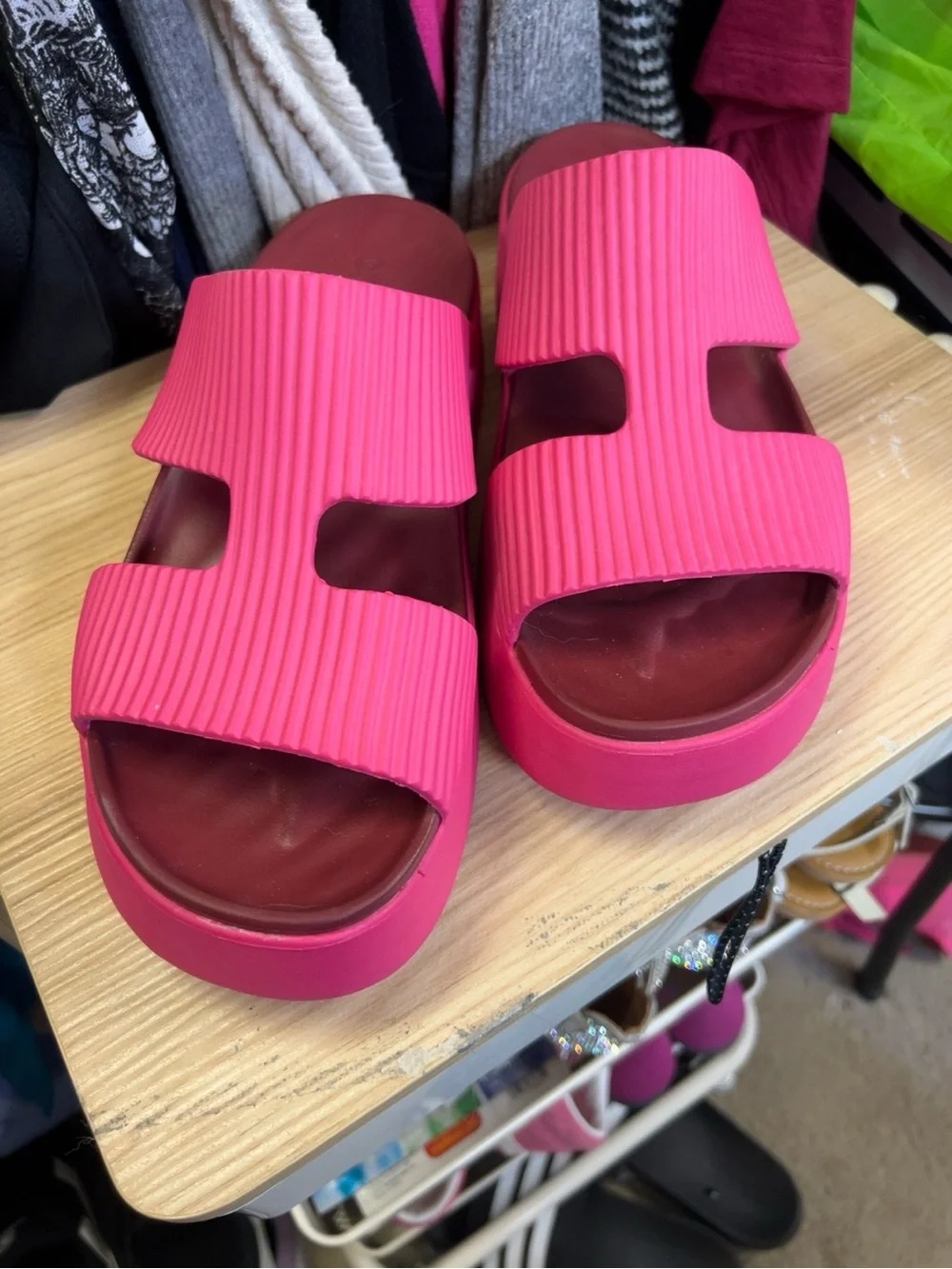 CROCS Hot Pink Ribbed Platform Slide Sandals